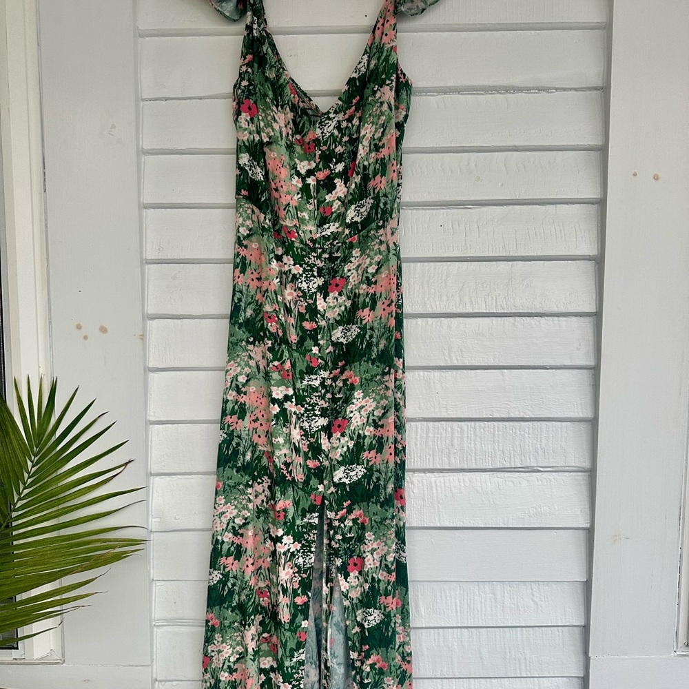 Floral Green and Pink Women's Dress - Picture 3 of 4
